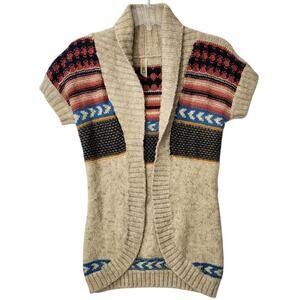 Y2K BKE BUCKLE WOMENS SWEATER ALPACA CARDIGAN BEIGE FAIR ISLE WESTERN BOHO XS
